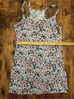 Women’s White Floral Print stank Top with Pink, Blue & Brown Accents #249